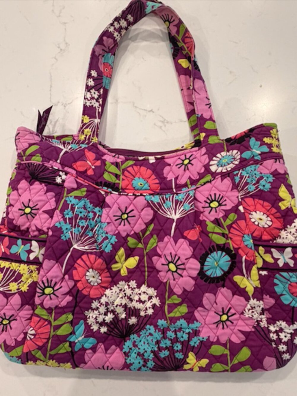 Vera Bradley Mandy Tote Shoulder Bag Retired Plum Crazy Floral Butterfly Quilted